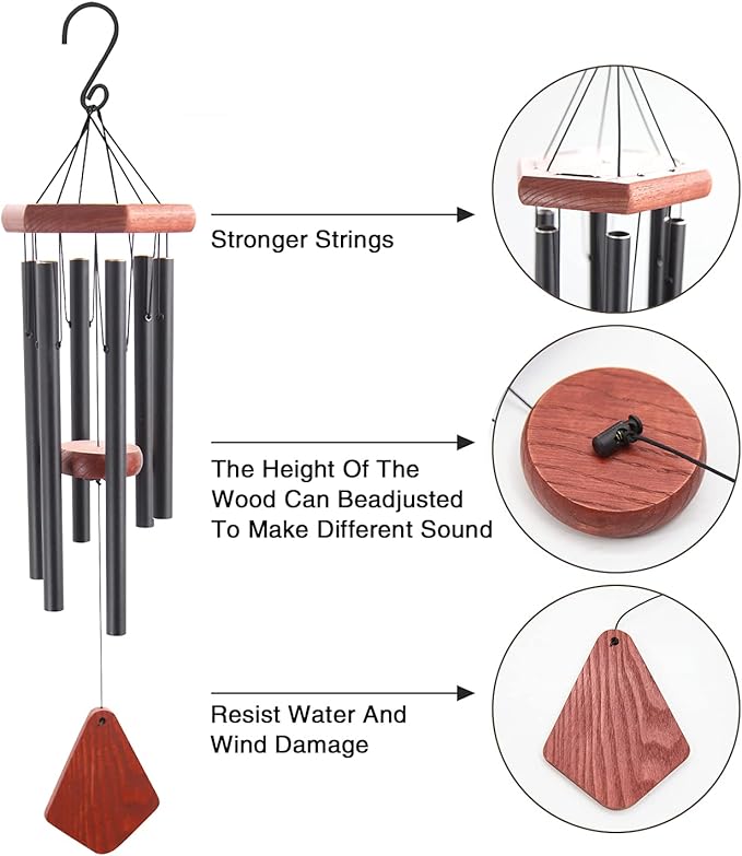 Small Wind Chimes for Outside, Wind Chimes Outdoor Tuned Soothing Melody, Wind Chime for Mom/Housewarming, Black WindChimes Outdoors Decoration.