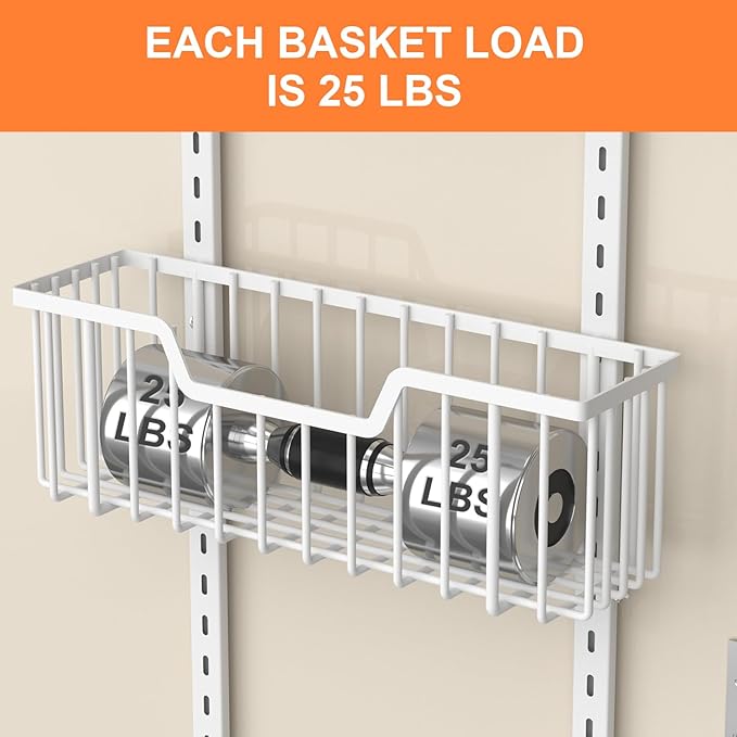 Over The Door Pantry Organizer, 8-Tier Pantry Door Organizer Shelves | 3 Sizes | Adjustable Basket | Metal Hanging Spice Rack for Kitchen, Pantry, Cabinet, Back of Door Seasoning Rack, White