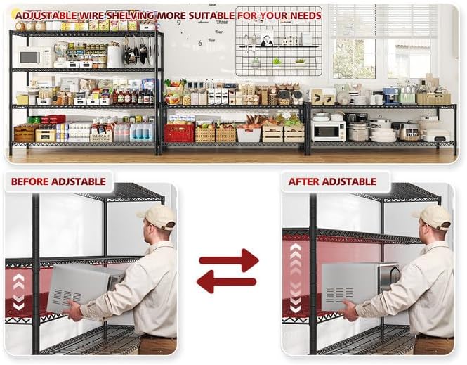 REIBII 55.5''W Storage Shelves 2500LBS Wire Shelving Rack with Wheels 75.6" H Heavy Duty Shelving Unit Adjustable Metal Shelves for Storage Rack Shelving for Kitchen Pantry 2PCS