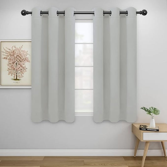 Easy-Going Blackout Curtains for Bedroom, Solid Thermal Insulated Grommet and Noise Reduction Window Drapes, Room Darkening Curtains for Living Room, 2 Panels (42x54 in, Greyish White)