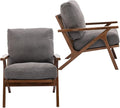 HNY Set of 2 Mid Century Accent Chair, Upholstered Armchair with Wood Frame and Canvas Cushions, Leisure Reading Chair Slipper Chair for Living Room, Bedroom, Gray
