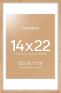 Homeforia 14x22 Picture Frame Wood, High End Natural Oak 14x22 Light Wooden Poster Frame with Mat 12x16, 14 x 22 Frames Matted to 12 x 16 Photo, 22x14 Hanging Frame, Tempered Glass, Wall Kit, Set of 1