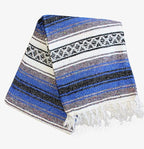 Del Mex Classic Mexican Blanket, Large Authentic Woven Falsa Throw (70"x50"), Artisan Southwest Décor for Beach, Yoga, Outdoors (Blue)