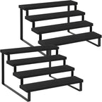 YINMIT Wooden Display Riser Stand, Tiered Perfume and Cologne Organizer Stand, 4 Tier Spice Rack Organizer, Rustic Display Shelf for Candles (4 Tier,2Pack,Black)