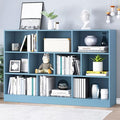IOTXY Open Shelf Low Bookcase - Wooden 3-Tier Floor Standing Display Cabinet Organizer with Base, 10 Cubes Short Horizontal Bookshelf in Bright Blue