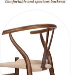 Wishbone Chair Natural Solid Wood Dining Chair/Hans Vegner Y Chair Rattan and Wood Accent Armrest Chairs (Ash Wood - Walnut 2 Chairs)