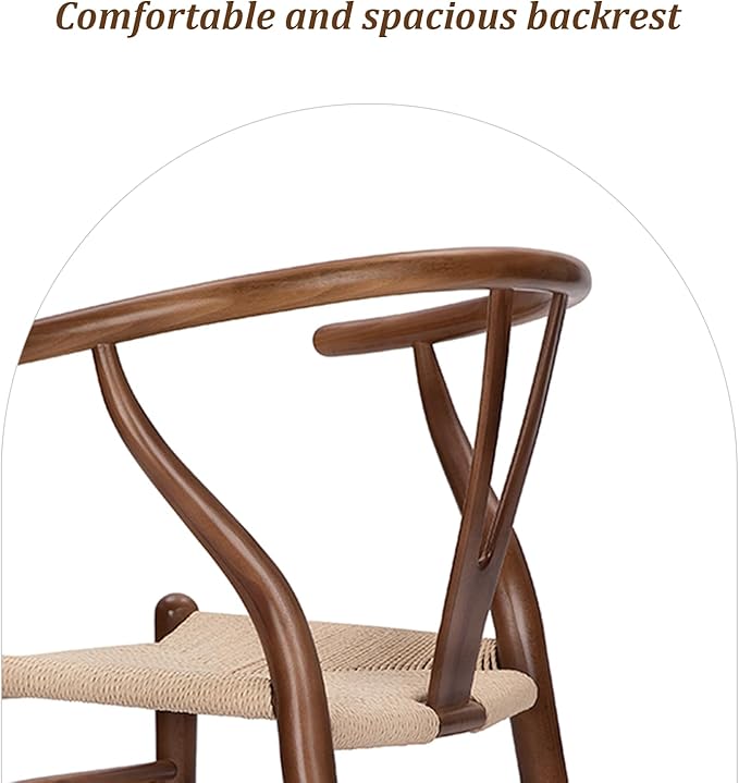 Wishbone Chair Natural Solid Wood Dining Chair/Hans Vegner Y Chair Rattan and Wood Accent Armrest Chairs Set of 1 (Ash Wood - Walnut)