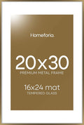 Homeforia 20x30 Picture Frame Bronze, High End Metal 20 x 30 Large Poster Frames with Mat 16 by 24 for Photo, 20x30 Brass Frame Matted to 16x24, 30x20 Hanging Frame, Tempered Glass, Wall Kit, Set of 1
