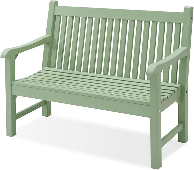 Psilvam Garden Bench, 2-Person Poly Lumber Patio Bench, All-Weather Outdoor Bench That Never Rot, Memorial Bench, Suit for Garden, Porch and Park (Green)