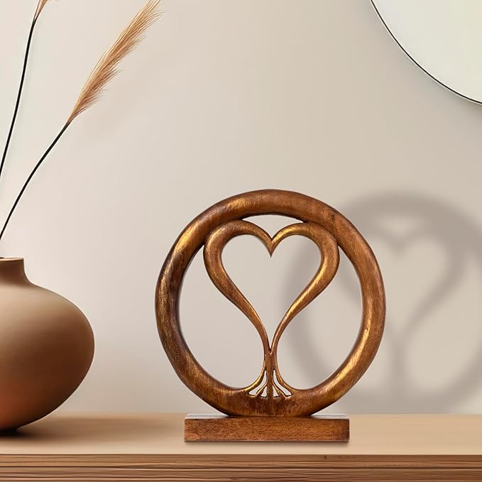 Decozen Gifts for Mom - Wooden Heart Sculpture - Mother's Day Birthday Gifts, Home, Office, Living Room, Shelf, Fireplace, Farmhouse, Tabletop, Boho and Mantle Decor - Mothers Day Decorations