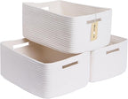 Large Storage Baskets for Shelves, Closet Organizers Bins for Clothes Blanket Towels, Baby Nursery, Toy Baskets Box, Woven Rope Baskets, 17 x 13 x 7.5”, 3 Packs Off White