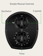 Holmes 31" Manual Tower Fan, 70° Oscillation, 3 Speeds, 2-Hour Auto Shut-Off Timer, Adjustable Vents, Compact and Slim Profile, Carry Handle, Ideal for Cooling your Home, Bedroom or Office, Black