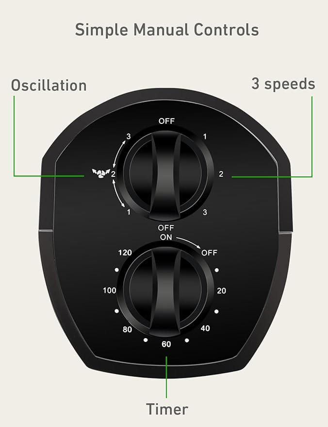 Holmes 31" Manual Tower Fan, 70° Oscillation, 3 Speeds, 2-Hour Auto Shut-Off Timer, Adjustable Vents, Compact and Slim Profile, Carry Handle, Ideal for Cooling your Home, Bedroom or Office, Black