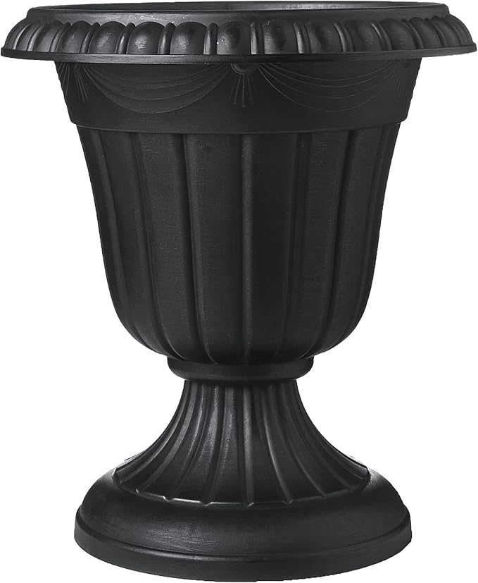 PL10BK Classic Traditional Plastic Urn Planter Indoor/Outdoor, 15" x 13", Black