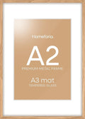 Homeforia A2 Picture Frame Natural Wood, High End Oak 16.5 x 23.4 Wooden Poster Frames Matted to 11.7 by 16.5 Photo, A2 Size Light Wood Frames with Mat A3 for Print, Tempered Glass, Wall Kit, Set of 1