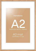 Homeforia A2 Picture Frame Natural Wood, High End Oak 16.5 x 23.4 Wooden Poster Frames Matted to 11.7 by 16.5 Photo, A2 Size Light Wood Frames with Mat A3 for Print, Tempered Glass, Wall Kit, Set of 1