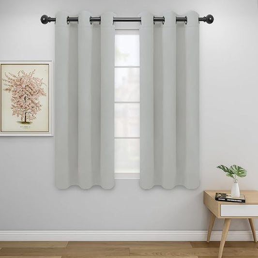 Easy-Going Blackout Curtains for Bedroom, Solid Thermal Insulated Grommet and Noise Reduction Window Drapes, Room Darkening Curtains for Living Room, 2 Panels (34x54 in, Greyish White)
