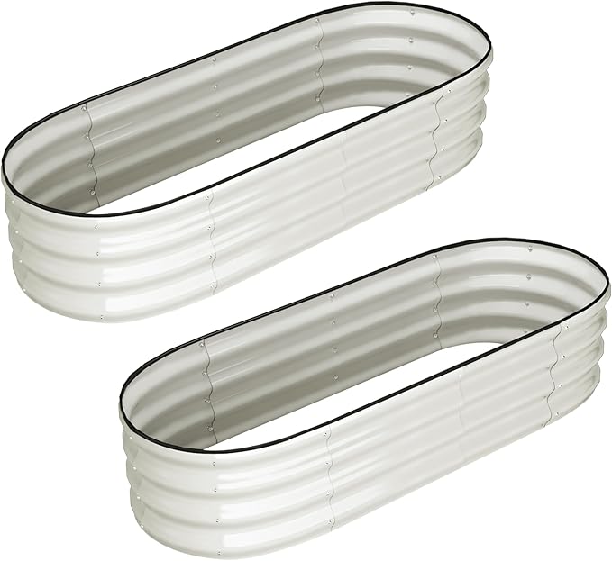 2 Pcs 4.5x2x1.5ft Oval Raised Garden Bed,Galvanized Raised Beds,Open-Ended Base Metal Raised Planter Beds,Garden Bed Outdoor,Planter Raised Boxes for Vegetables,Flowers,Tool-Free Asse,White