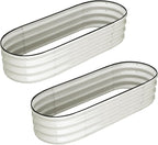 2 Pcs 4.5x2x1.5ft Oval Raised Garden Bed,Galvanized Raised Beds,Open-Ended Base Metal Raised Planter Beds,Garden Bed Outdoor,Planter Raised Boxes for Vegetables,Flowers,Tool-Free Asse,White