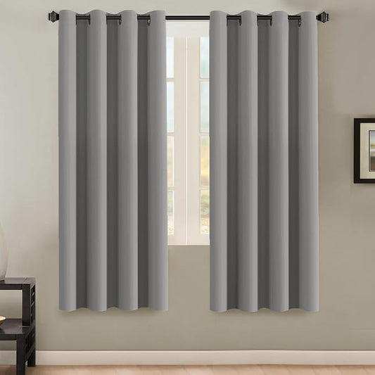 H.VERSAILTEX Insulated Thermal Blackout 72-Inch Long Grey Curtain Panels Pair - Nickel Grommet Window Drapes for Bedroom/Living Room (Dove Gray,Set of 2)