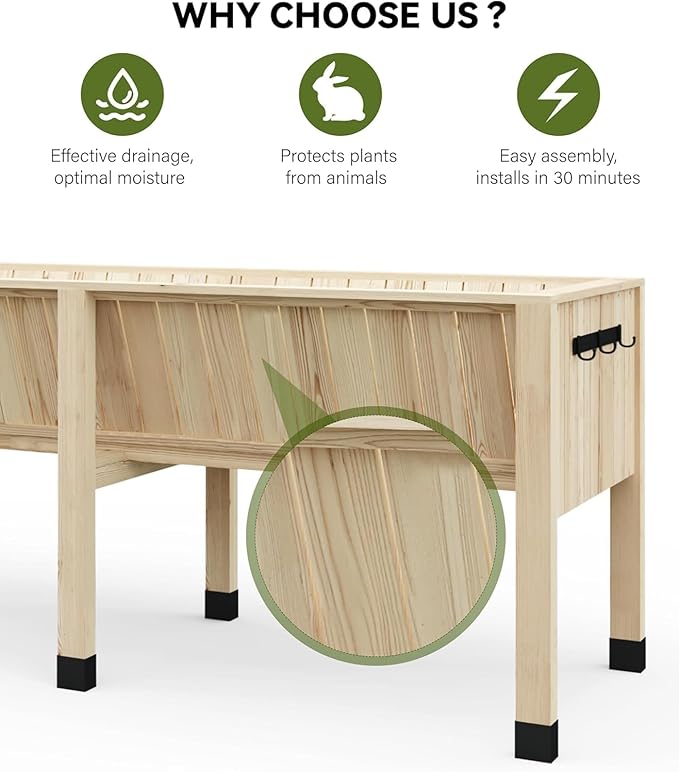 45x23x30 Inch Raised Garden Bed with Legs, 13.7In Depth Wooden Planter Box for Outdoor Growing Vegetables and Herbs, Elevated Garden Bed with Hooks for Backyard, Patio, Balcony