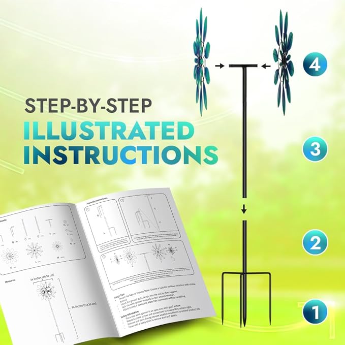 Large Wind Spinners - Decorative Garden Whirligigs - Durable Metal Flower Art - Ideal for Yard Decor and Gifts - Outdoor Accessories - Designed for Patios & Landscapes Blue 24"W x 84"H