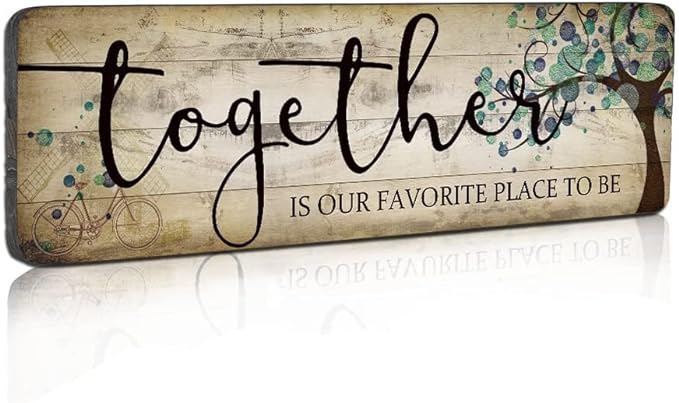 Family Art Decor Inspirational Quotes Wall Hanging Sign - Together is Our Favorite Place to Be - Motivational Home Art Decor Wood Plaque Sign 16"x5"