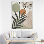 Abstract Bohemian Mid Century Tapestry, Tropical Leaves Modern Geometric Archway Minimalist Bohemian Botanical Aesthetic Wall Hanging, Sage Green Gold Home Decor Art for Bedroom 40x60 Inch