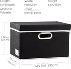 PRANDOM Foldable Storage Box with Lid [3-Pack] Fabric Collapsible Storage Bin Organizer Container Basket Cube with Cover for Home Bedroom Closet Office Nursery Black (14.9x9.8x9.8)