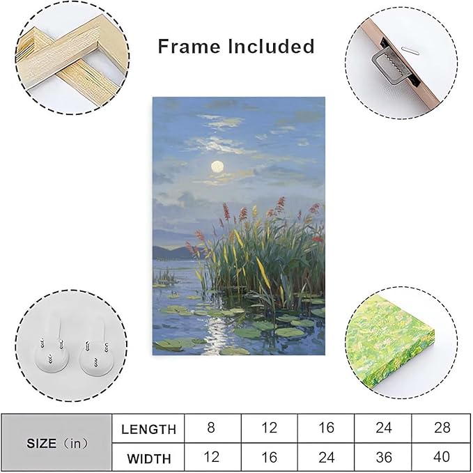 Landscape poster artwork art poster natural landscape painting reed marsh under the moonlight suitable for living room bedroom home wall