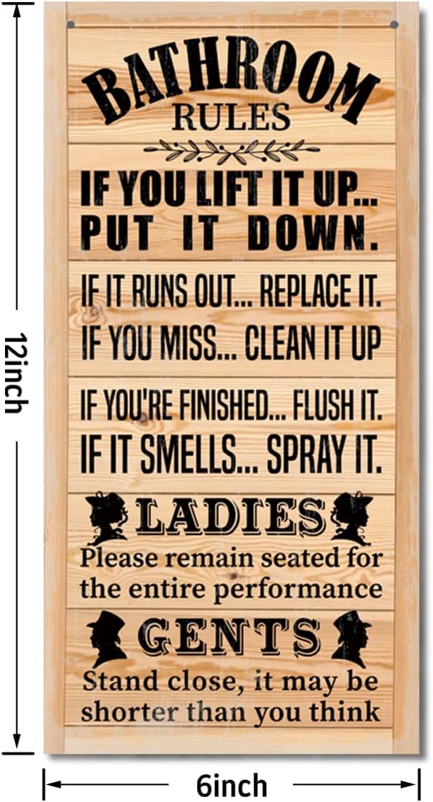 Rustic Western Bathroom Decor - Funny Wall Signs, Farmhouse Country Rules Wall Decor H1