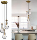 Brass 3 Light Pendant Lighting for Kitchen Island, Raindrop Cluster Pendant Light Fixture, Adjustable Hanging Rope Glass Chandelier Dining Room Light Fixture Ceiling Lamp for Foyer Hallway