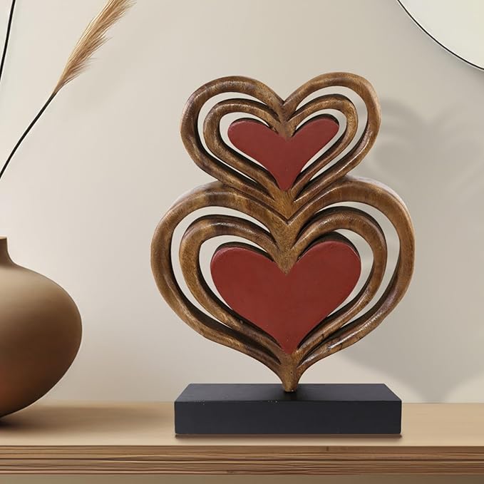 Decozen Gifts for Mom - Wooden Heart Sculpture - Mother's Day Birthday Gifts, Home, Office, Living Room, Shelf, Fireplace, Farmhouse, Tabletop, Boho and Mantle Decor - Mothers Day Decorations