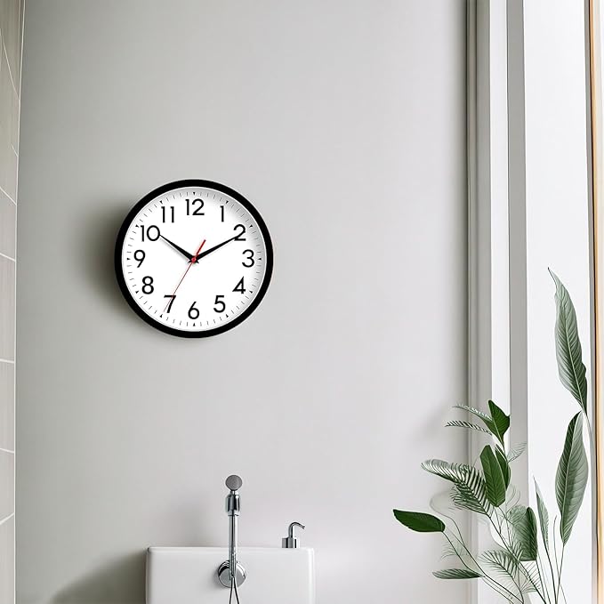 Wall Clock Analog 10 Inch Silent Non Ticking Battery Operated Modern Decorative for Living Room Kitchen Office Bedroom Bathroom(Black)
