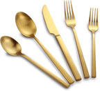 Stainless Steel Flatware Set Hand Forged 18/10 Silverware Set Cutlery Set Gold Cuboid Handle Matte Finished 40 Pieces Service for 8