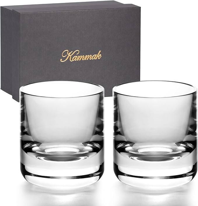 KAMMAK Crystal Whiskey Glasses Set of 2, 6.76oz Old Fashioned Glasses Stemless, Hand Blown White Cocktail Glasses, Engagement Gifts for Couples, Women, Men