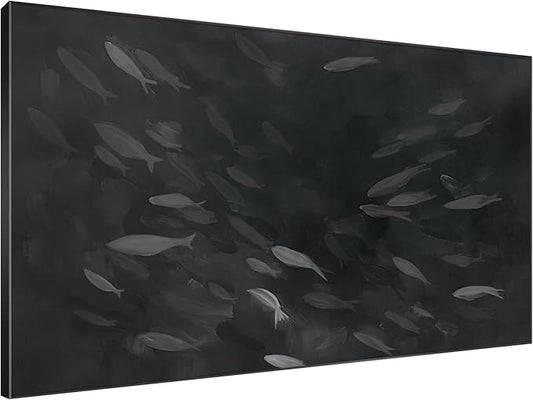 SIGNWIN 46"x72" Extra Large Framed Wall Art Monochrome Fish Silhouettes Illustration for Home Living Room Bedroom Decor (Frame Assembly Required)