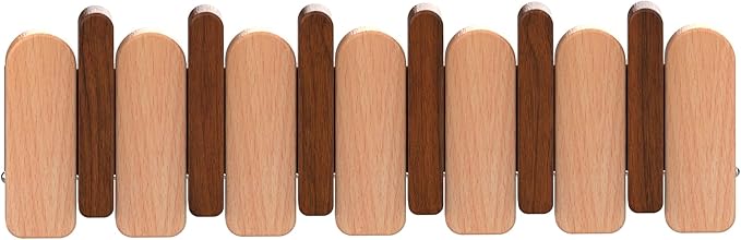 Wall Mounted Piano Key Hanger | Flip Style Hook | Entrance Wall Art Hook, Made of Oak Wood (3 Times Painted, 4 Times Polished) (Arc Walnut-Beech, 6Hooks)
