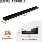 Fun Memories Picture Ledge Shelves Set of 2, 55 Inch Rustic Wall Mounted Floating Shelves with Lip for Home Storage and Décor in Bathroom, Kitchen, Nursery, Bedroom, Living Room, Black