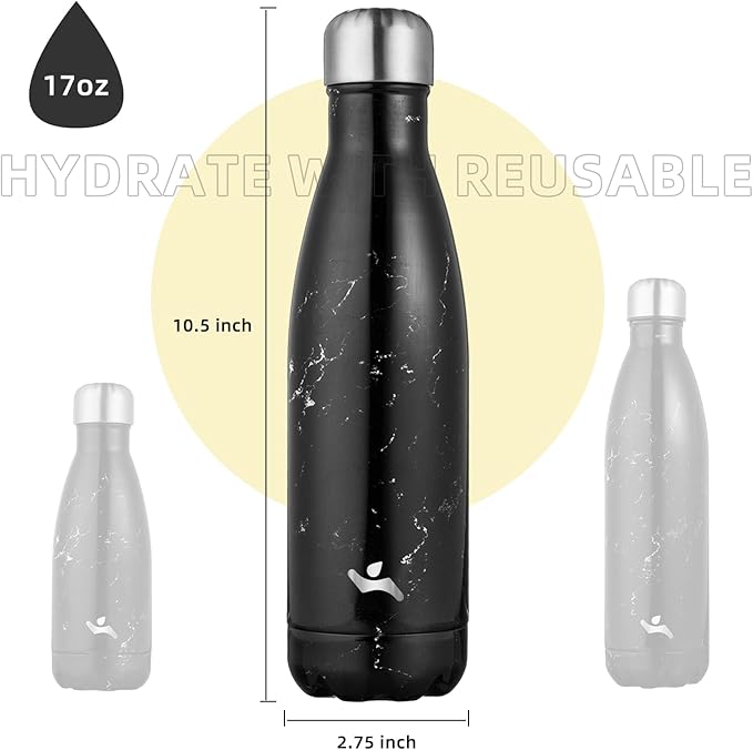 Insulated Water Bottles,17 oz Double Wall Stainless Steel Vacumm Metal Flask for Sports Travel,Marble Midnight