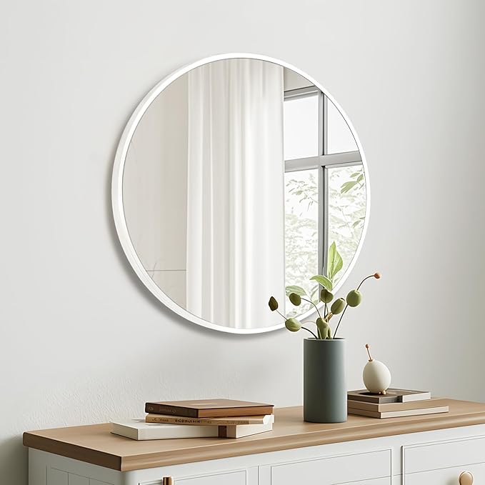 Fabuday White Round Mirror 30 Inch - Large Circle Mirror for Bathroom, Living Room, Hallway, Entryway, Matte Aluminum Frame Circular Mirrors for Wall Decor