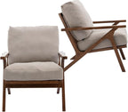 HNY Set of 2 Mid Century Accent Chair, Faux Leather Upholstered Armchair with Wood Frame and Canvas Cushions, Leisure Reading Chair Slipper Chair for Living Room, Bedroom, Beige