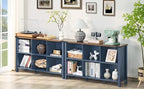 6 Cube Bookcase, Farmhouse Wood Low Storage Organizer Book Shelf, 47" Horizontal Navy Blue Console Bookshelf with Legs, Hallway Book Case for Entryway, Display Cabinet for Living Room, Office