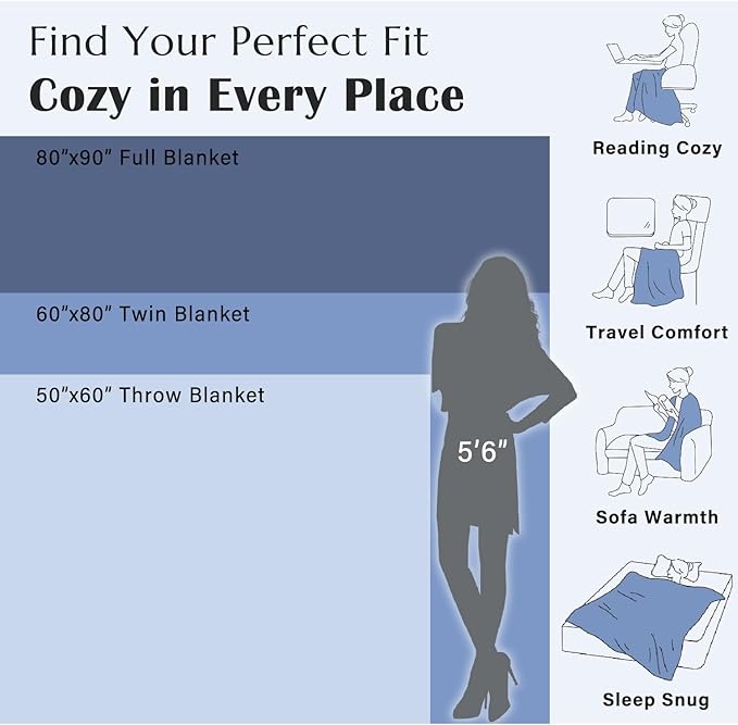 JINCHAN Boho 100% Cotton Blanket Muslin Twin Size 60x80 Inches Lightweight 3-Layer Geometric Triangle Striped Pattern Reversible Quilt Throw Soft Breathable Comfy All Seasons for Couch Bed Decor, Blue