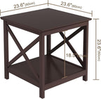 ChooChoo End Table, 24 Inch End Table with 2-Tier Storage Shelf, Side Table for Living Room, Wood Nightstand for Bedroom, Office, Painted Surface, Espresso