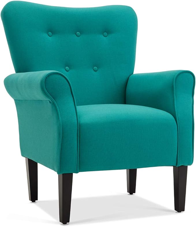 BELLEZE Modern Accent Chair for Living Room, High Back Armchair with Wooden Legs, Upholstered Wingback Chair Padded Armrest Single Sofa Club Chair for Living Room, Bedroom - Allston (Mallard Teal)
