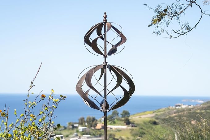 LimeHill Wind Spinner for Yard and Garden - Large Metal Windspinners for Outdoor Decorations (Silver Spherality)