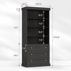 Vyre 71" Tall Farmhouse Bookshelves with Drawers, Set of 2 – Large Modular Bookcase with Adjustable Shelves, Storage Cabinet for Living Room, Kitchen, Home Office, Black