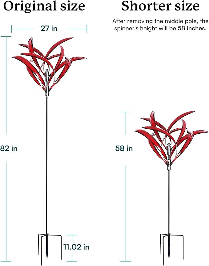 82 inch Wind Spinners Outdoor - Extra Large Metal Wind Sculptures & Spinner with Stake, Big Clearance Windmills for The Yard and Garden, Tall Yard Art Decor-Burgundy Red