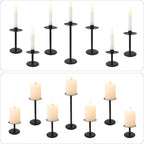 Set of 7 Metal Black Candle Holders, Assemblable Pillar and Taper Candlesticks, Halloween Fall Thanksgiving Day Dining Table Centerpieces Decor, Mantle Fireplace Candle Sticks Decorations
